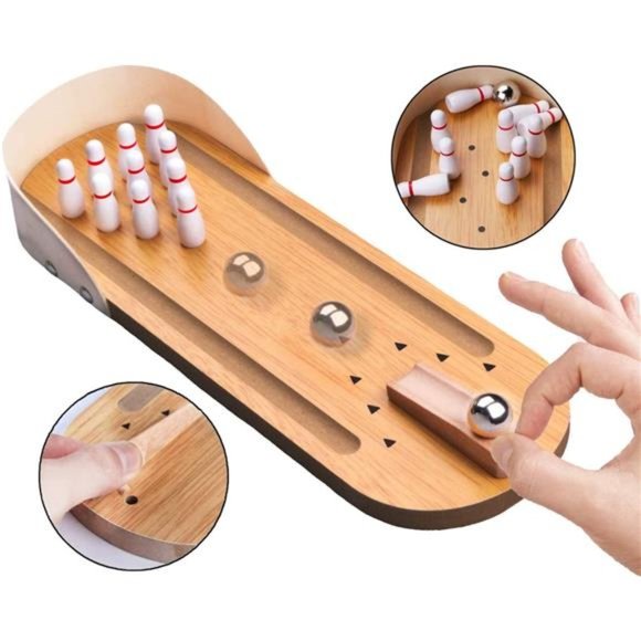 Table Top Mini Bowling Game Set-Tabletop Wooden Board Mini Arcade Desktop - Picture 5 of 6